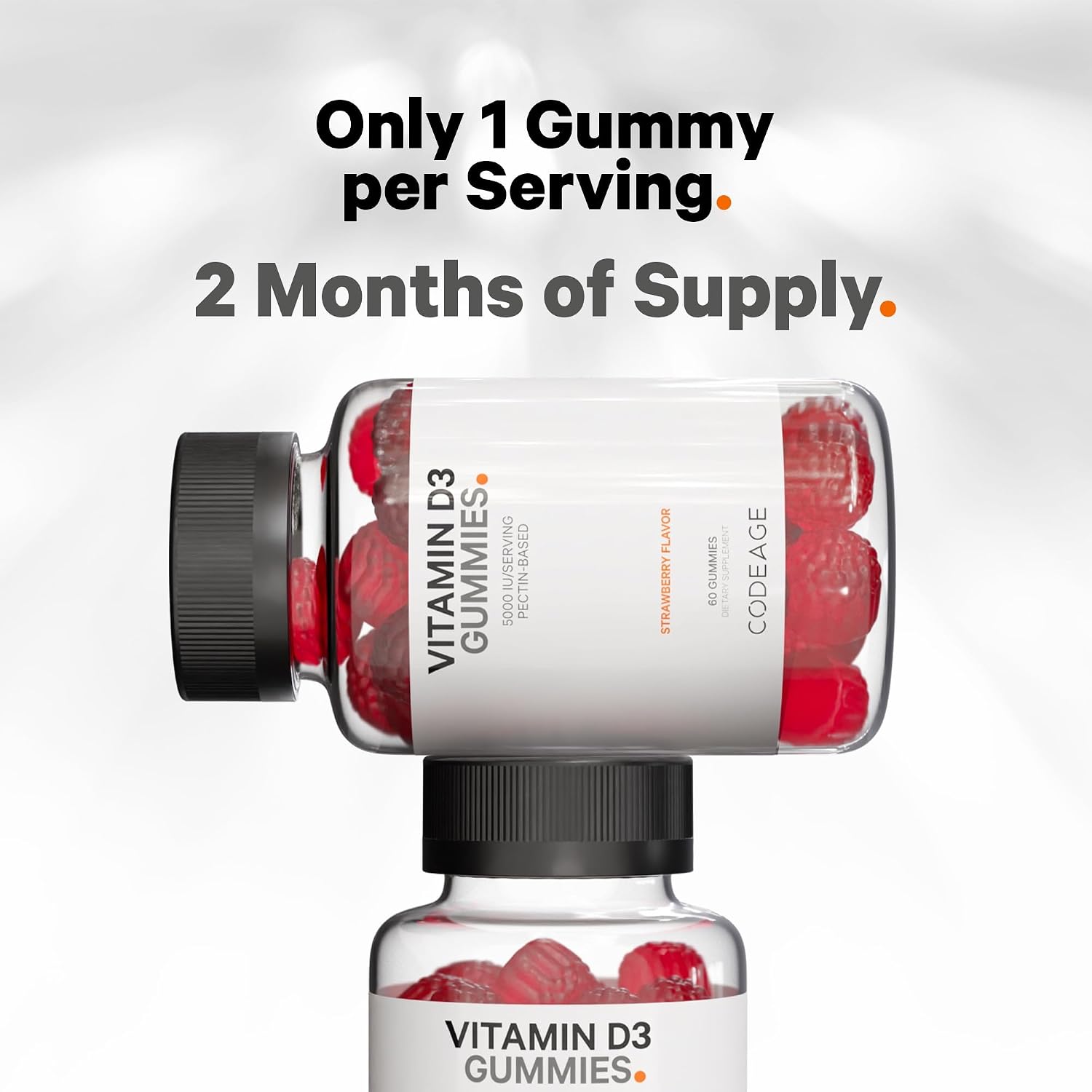 Codeage Vitamina D3 Gominolas, 5000 UI (125 mcg) de Colecalciferol, 60 Gominolas - Sabor Fresa, Sin Gelatina, Sin Gluten