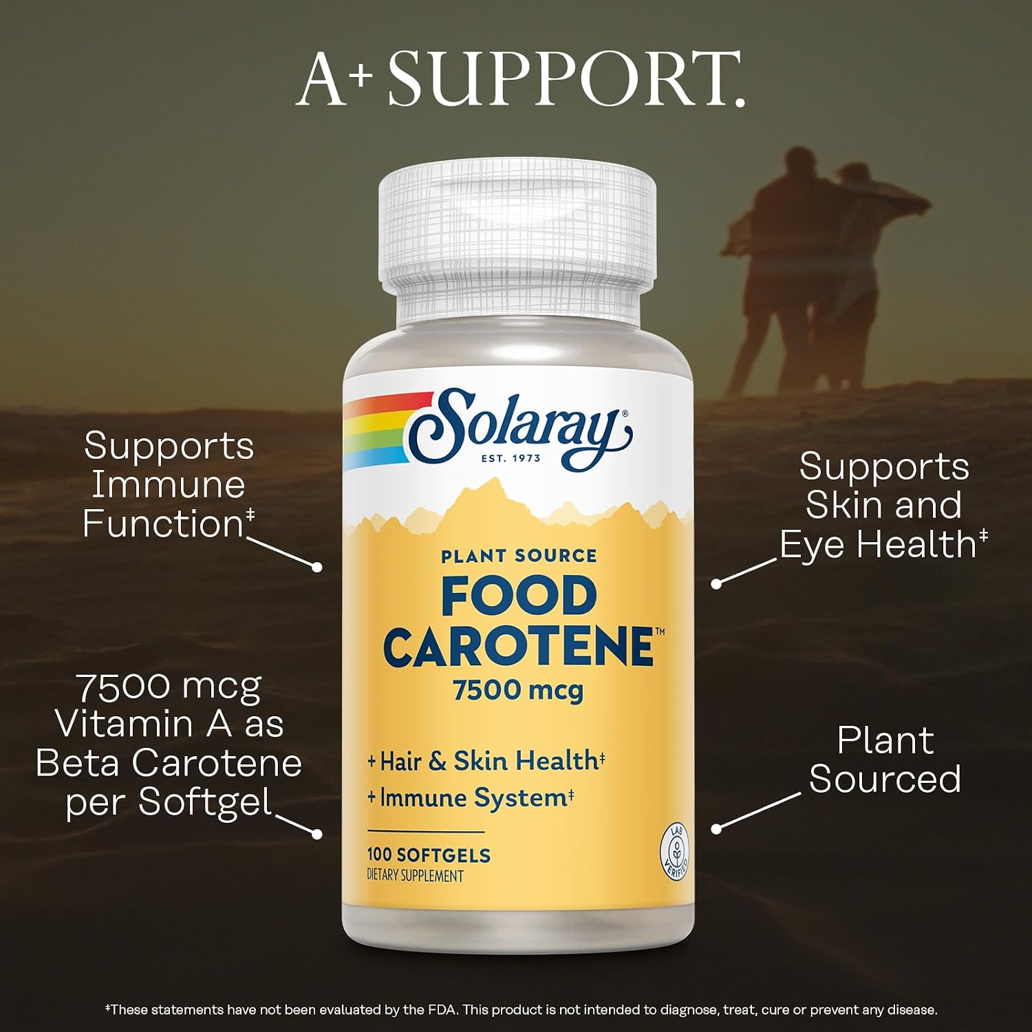 Solaray Food Carotene - Beta Caroteno 25000 UI, 100 Cápsulas Blandas