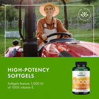 Swanson Vitamin E - Natural Vitamin Supplement Promoting Cardiovascular Health - Natural Formula Delivering Essential D-Alpha Tocopherols - (100 Softgels, 1000 IU Each)