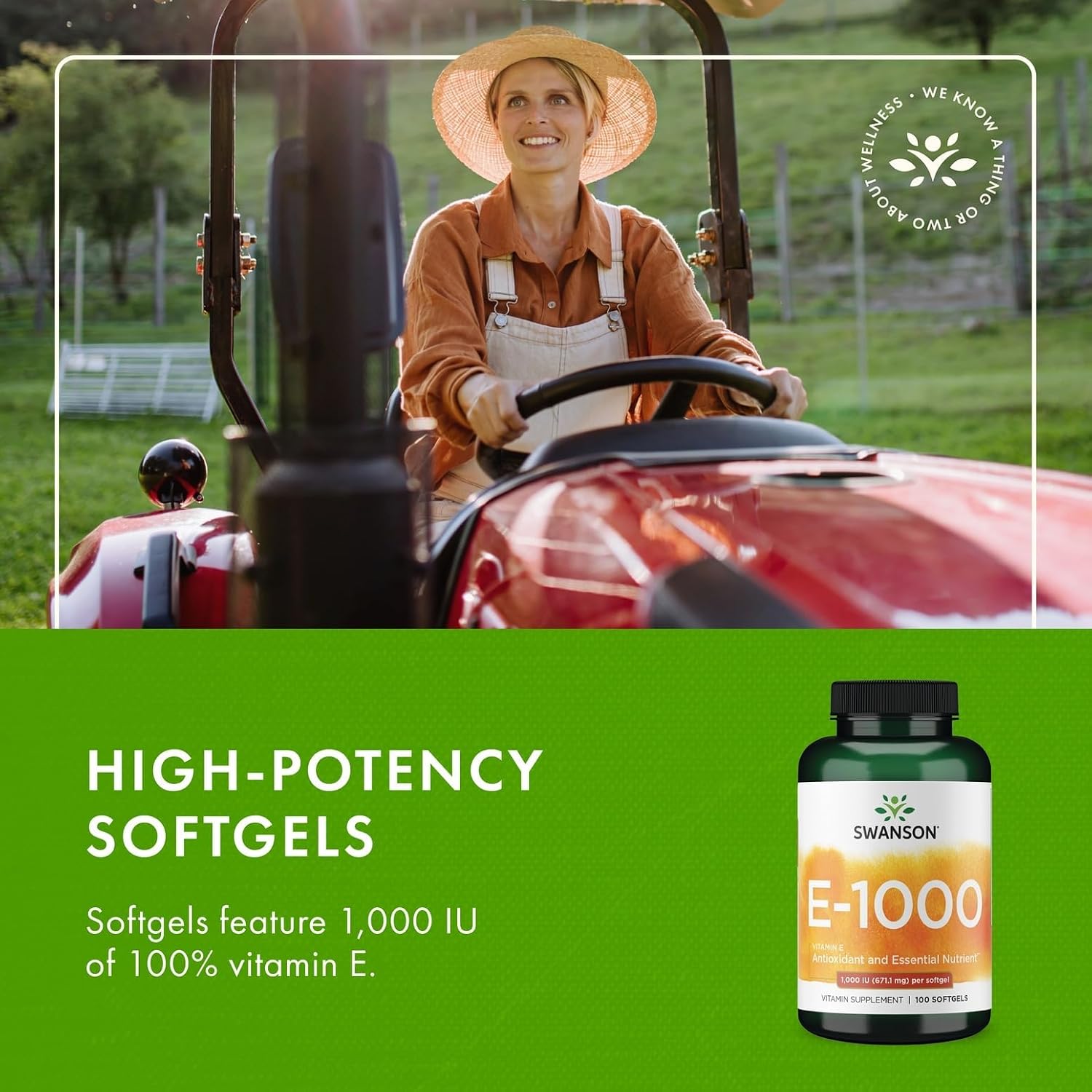 Swanson Vitamin E - Natural Vitamin Supplement Promoting Cardiovascular Health - Natural Formula Delivering Essential D-Alpha Tocopherols - (100 Softgels, 1000 IU Each)
