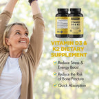 Warrior Strong Wellness Suplemento de Vitamina D3 y K2 - 5000 UI D3 + 180 mcg K2 MK-7 - Apoyo óseo - 2 meses, 60 cápsulas veganas