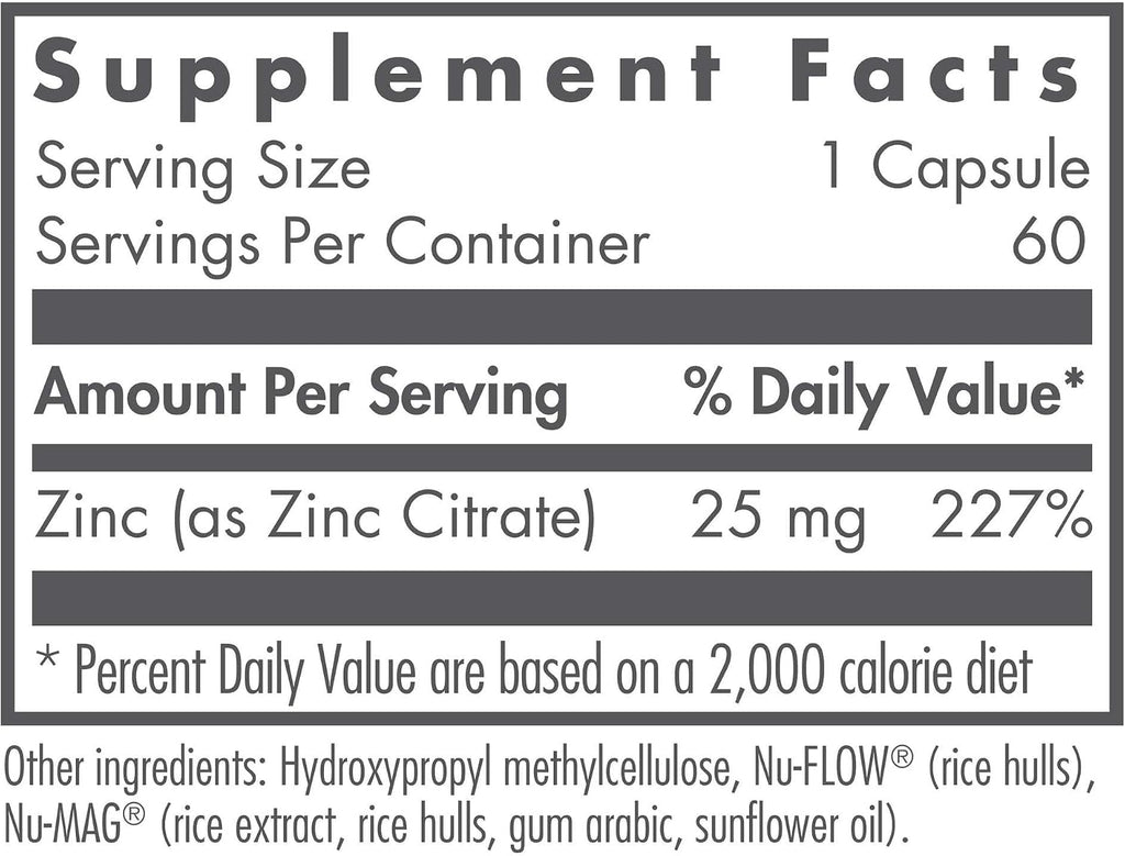 NutriCology Zinc Citrate - 25 mg - 60 Capsules