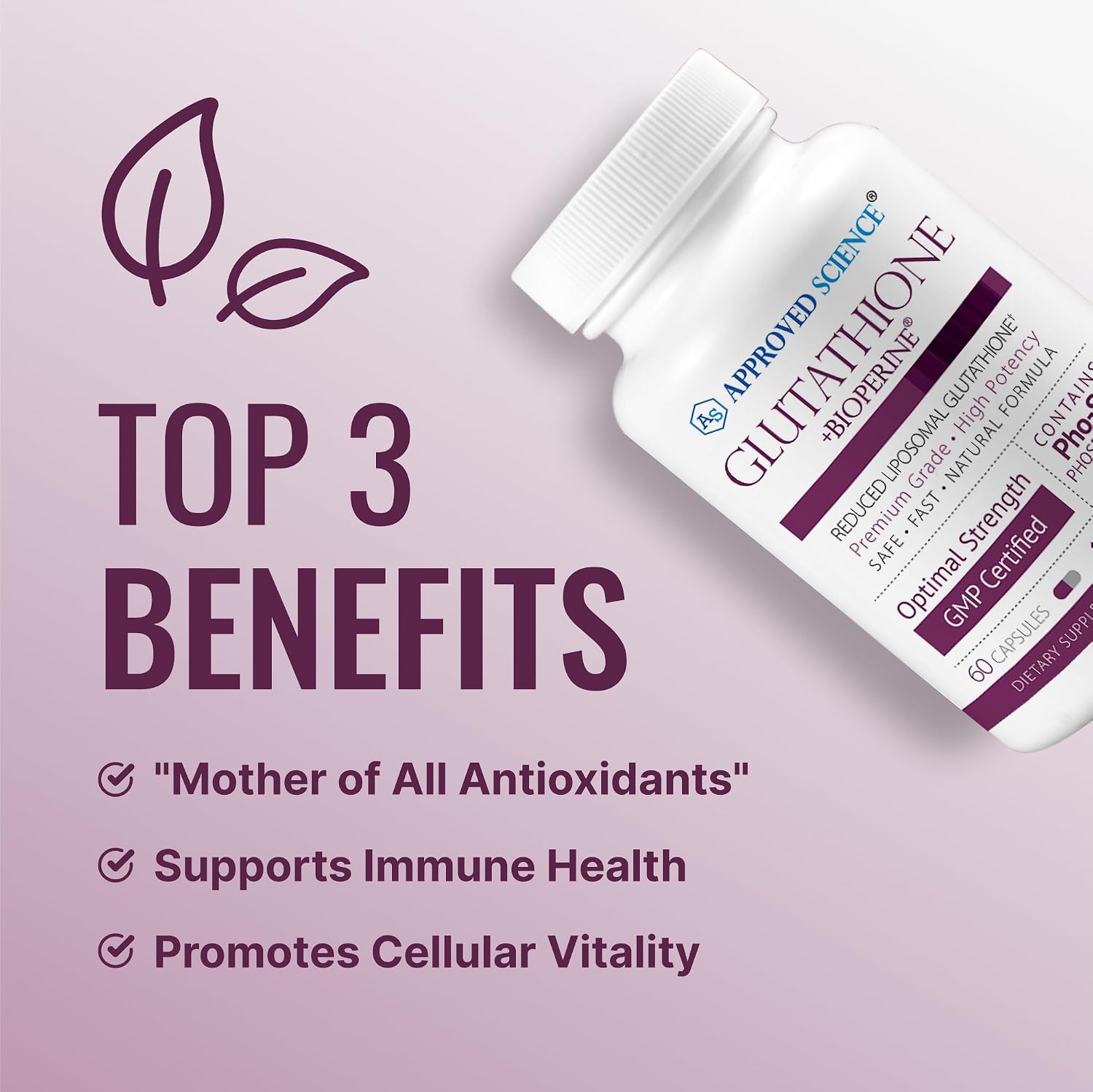 Approved Science Glutathione 500 mg con Complejo Fosfolípido, Vitamina C y BioPerina - 60 Cápsulas