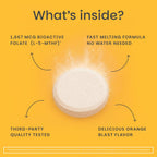 EZ Melts Folato Disolvable 1,667 mcg DFE - Complemento de Folato Metilado - Salud Cardíaca y Desarrollo Fetal Saludable - No GMO, Vegano y Sin Lácteos - Sabor Naranja - 60 Comprimidos Disolubles
