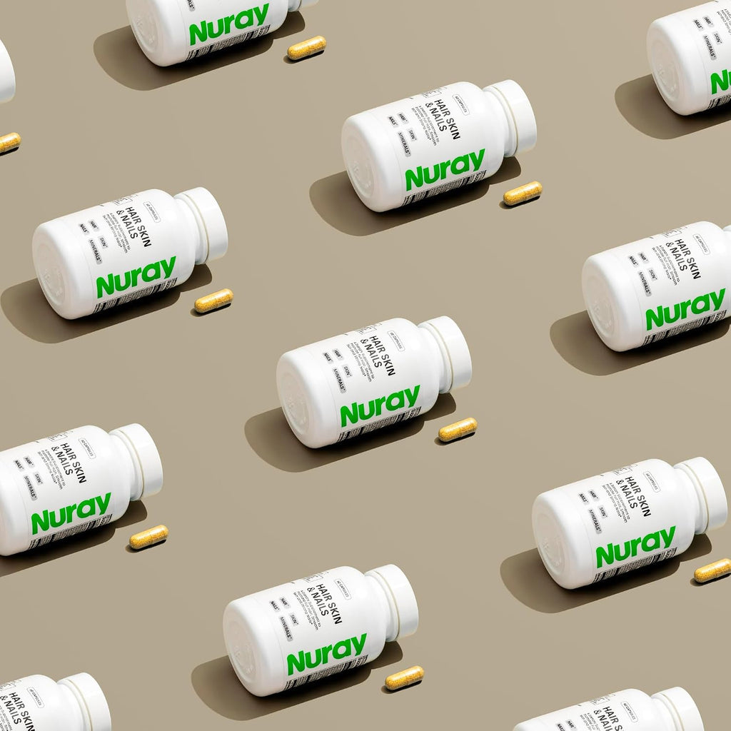 Nuray Vitaminas para Cabello, Piel y Uñas con Ácido Hialurónico, Biotina y Colágeno - Suplemento de Belleza con Vitamina B - 60 Cápsulas