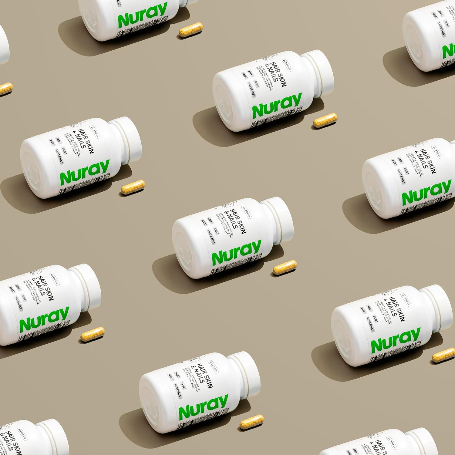 Nuray Vitaminas para Cabello, Piel y Uñas con Ácido Hialurónico, Biotina y Colágeno - Suplemento de Belleza con Vitamina B - 60 Cápsulas