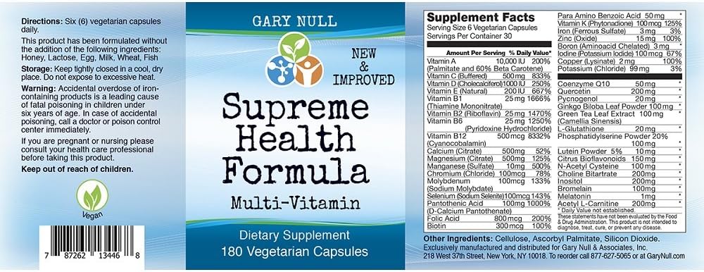 Gary Null Fórmula de Salud Suprema - 180 Cápsulas Vegetales
