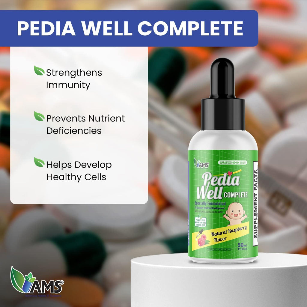 America Medic & Science PediaWell Complete Multivitamínico Líquido para Niños con Hierro y Vitaminas A y C - 50 ml