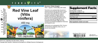 Red Vine Leaf (Vitis vinifera) - 450 mg (100 Cápsulas) - Terravita – Image 4