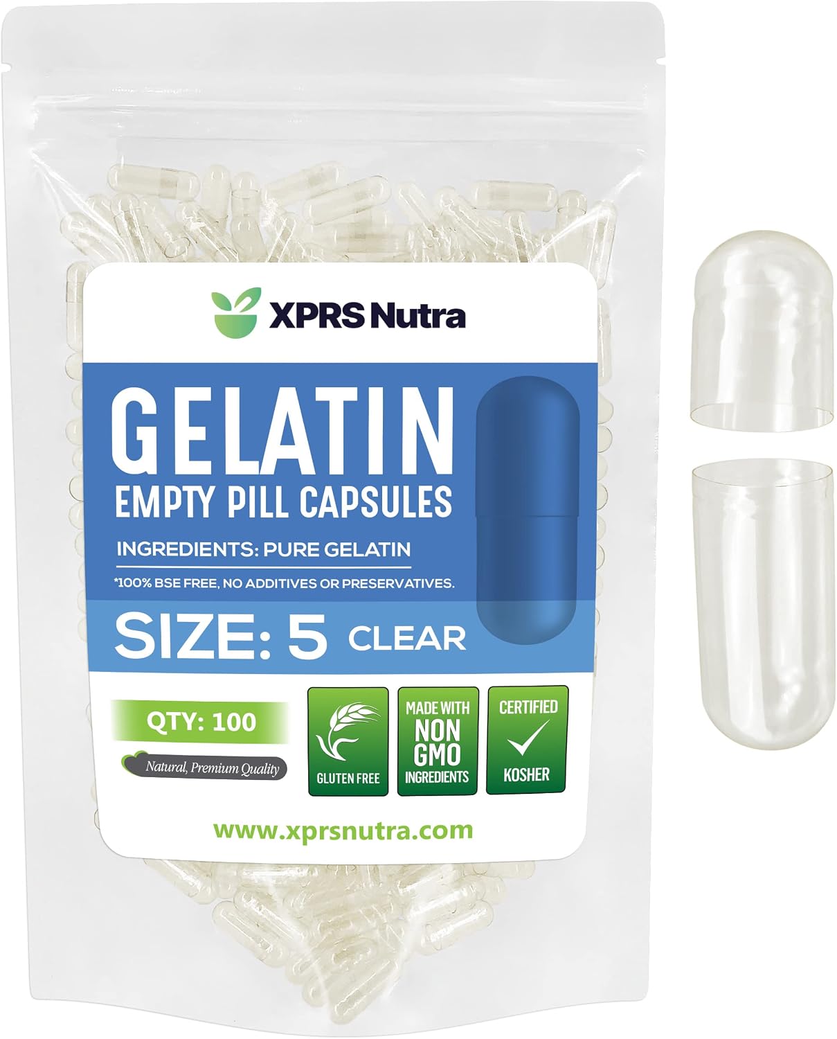 Cápsulas Vacías de Gelatina Tamaño 5 (100 uds.) - XPRS Nutra