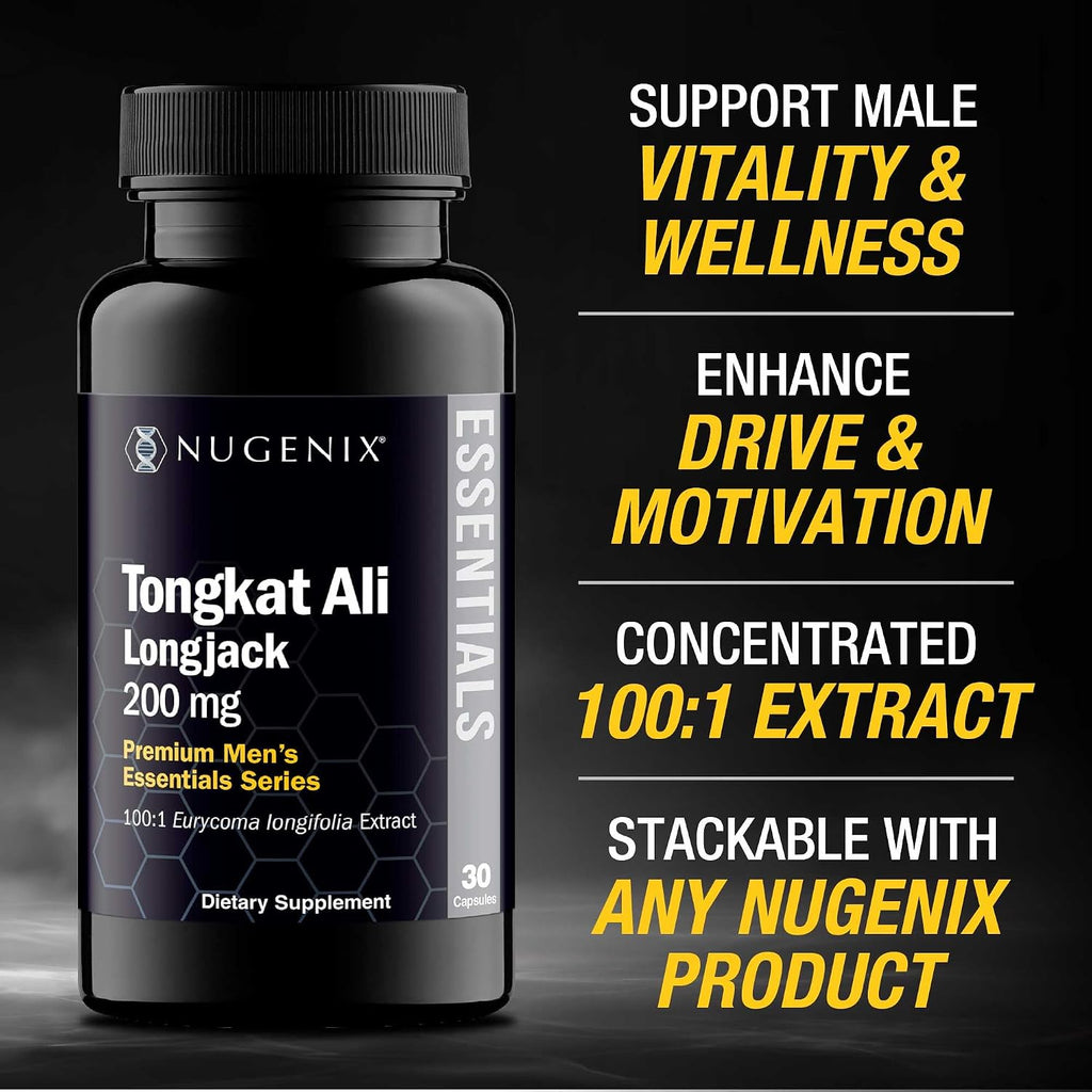 Nugenix Essentials Tongkat Ali para Hombres - Extracto de Longjack 200 mg, 30 Cápsulas