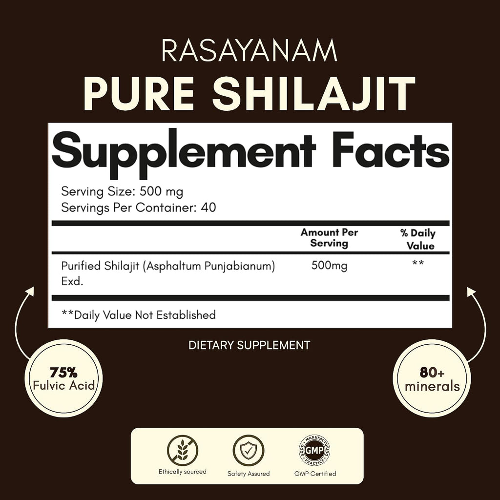 Rasayanam Shilajit Resina Pura del Himalaya (20g) - 80+ Minerales y 75% Ácido Fúlvico