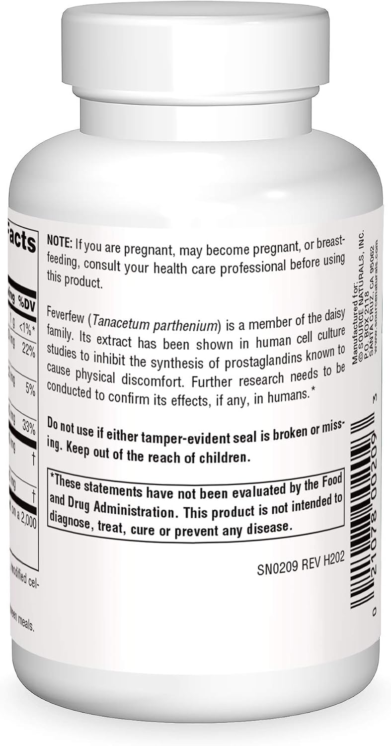 Source Naturals Feverfew Extract - Dietary Supplement with Magnesium, Calcium and Vitamin C - 100 Tablets