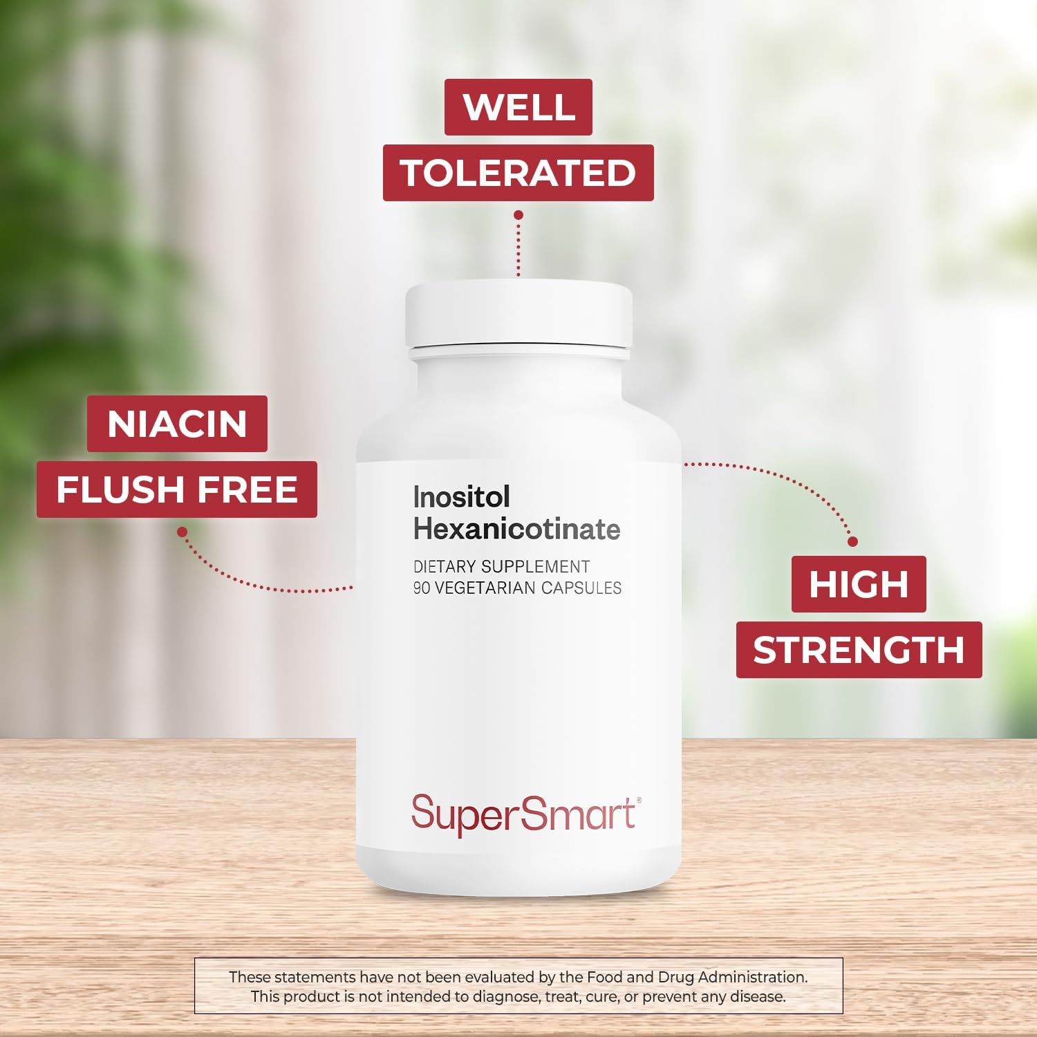 Supersmart - Inositol Hexanicotinate 1500 mg/día (Niacina sin Enrojecimiento) - Suplemento de Vitamina B3 | Sin OGM y Sin Gluten - 90 Cápsulas Vegetales
