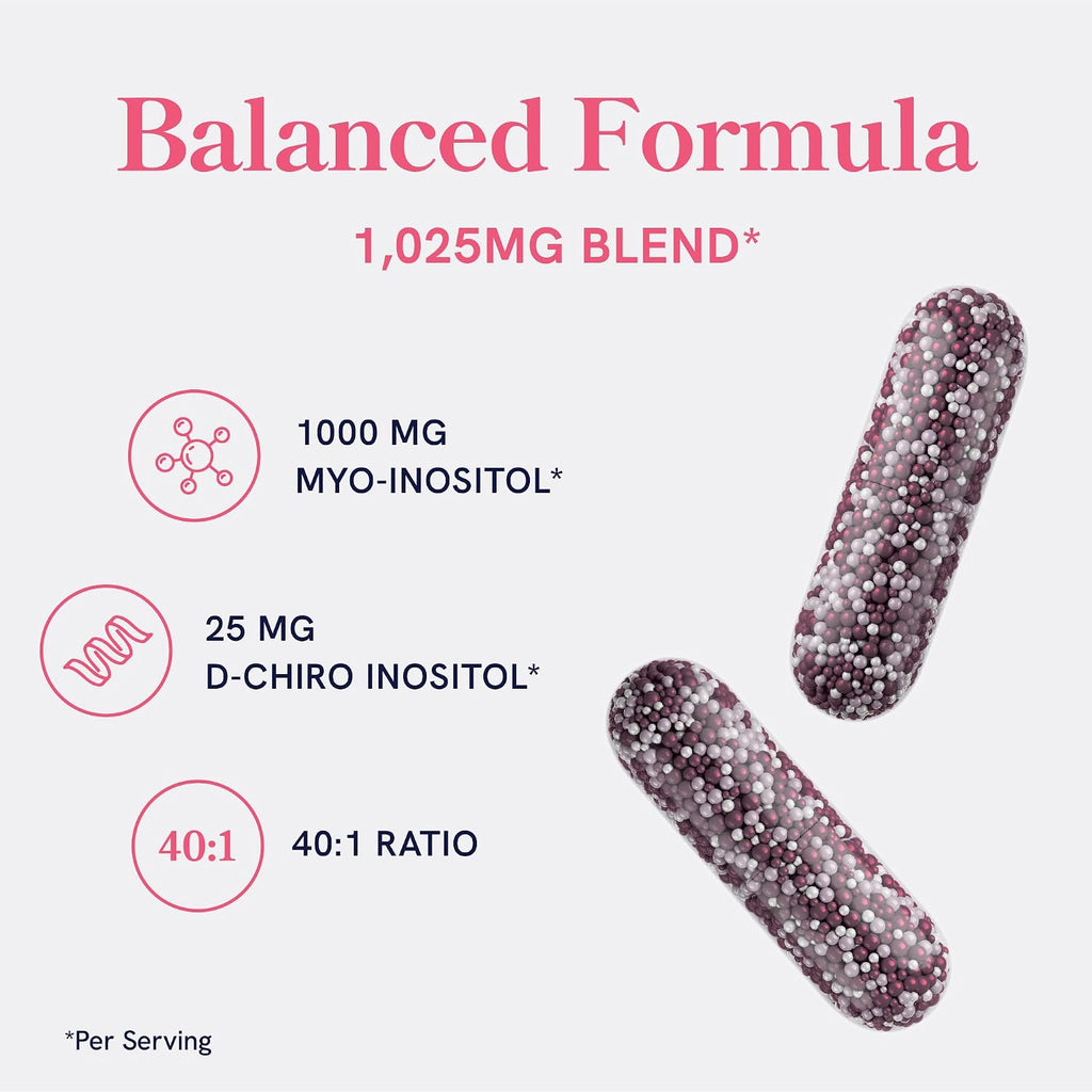 Myo-Inositol & D-Chiro Inositol 40:1 para Equilibrio Hormonal Femenino | Microgránulos | No GMO | 120 Cápsulas (1 Mes)