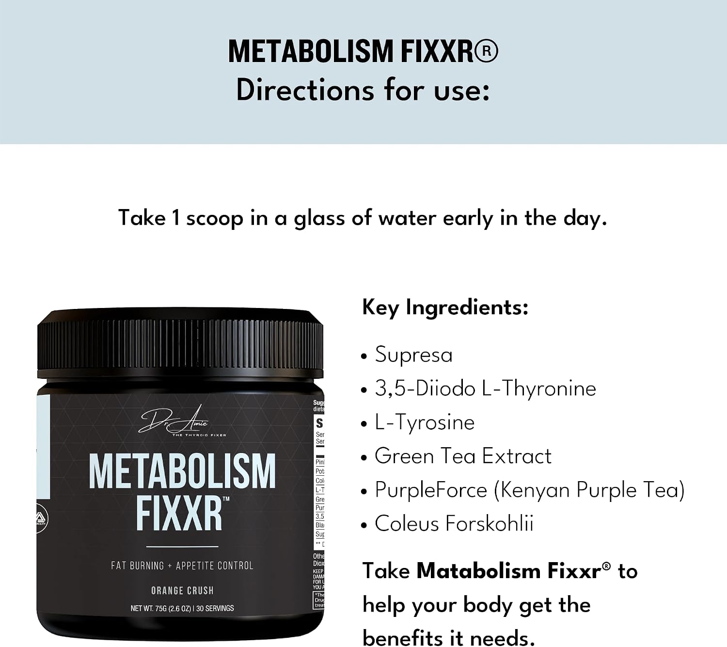 Metabolism Support by Dr. Amie | Sabor Orange Crush | 30 Servicios