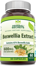 Herbal Secrets Extracto de Boswellia Serrata (65% Ácidos Boswélicos) 600 mg, 250 Cápsulas