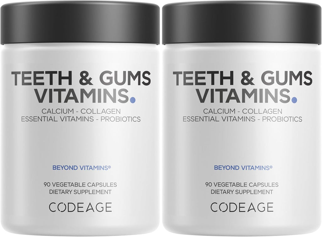 Codeage Teeth & Gums Vitaminas y Probióticos Orales - Suplemento dental con Calcio, Colágeno, Vitaminas C, D3, K2, Zinc - Paquete de 2