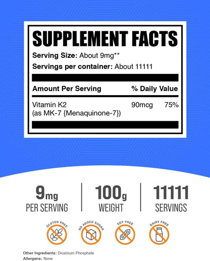 BulkSupplements Vitamina K2 en Polvo - MK-7 – Contribuye al mantenimiento de los huesos en condiciones normales: – Image 2