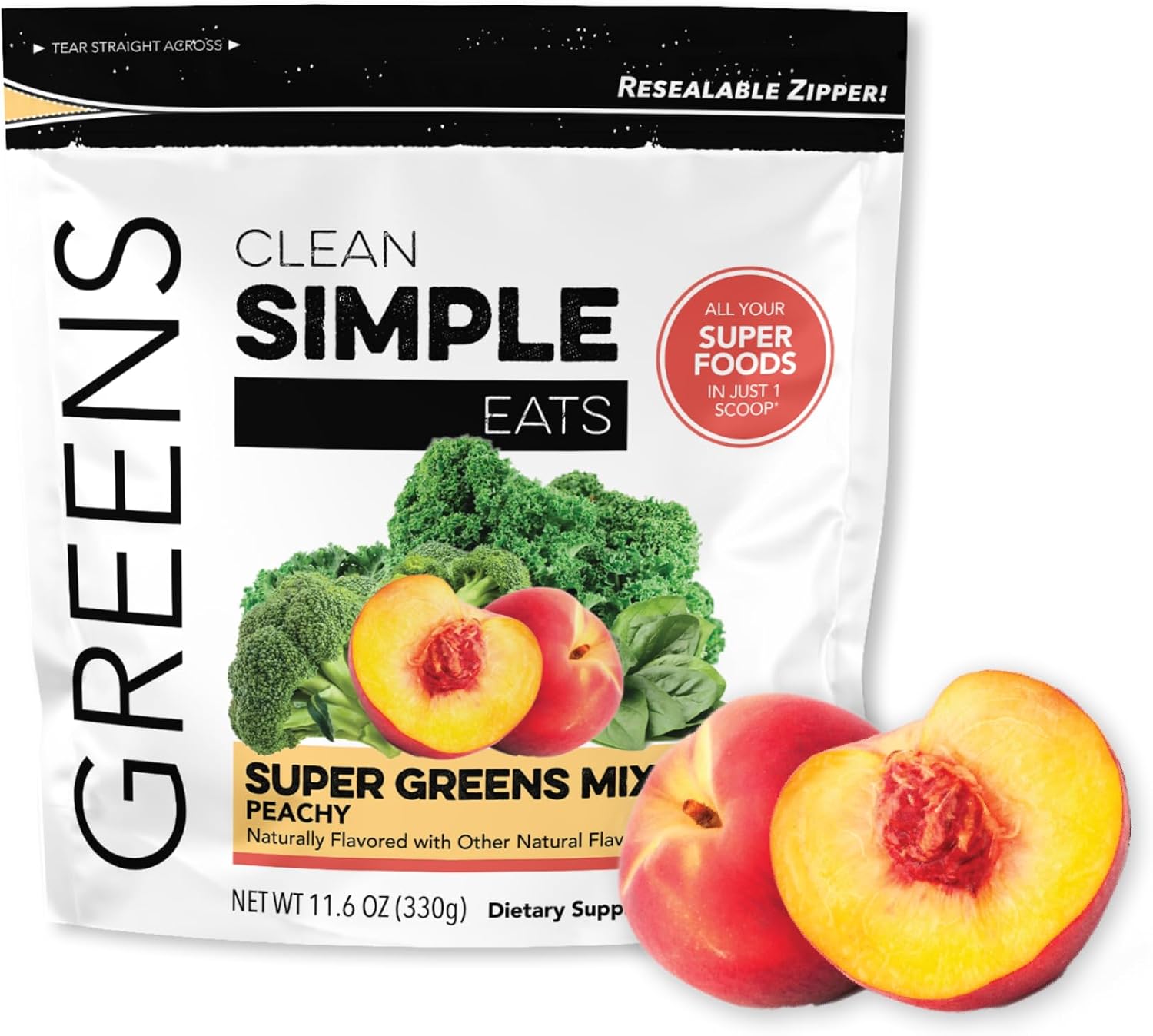 Clean Simple Eats Super Greens Polvo - Sabor Melocotón - 30 Dosis