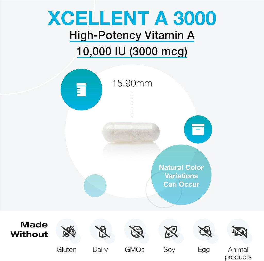 XYMOGEN Xcellent A 3000 - Vitamina A (Retinyl Palmitate) - 60 Cápsulas