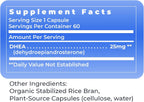 Premier DHEA 25mg - Pure DHEA Supplement - 60 Vegetarian Capsules