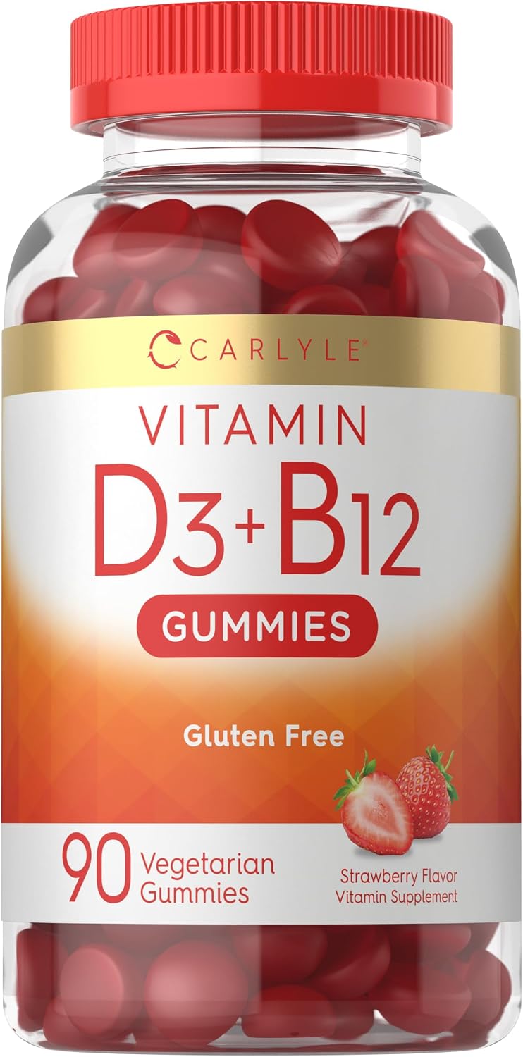 Carlyle Vitamina D3 + B12 Complex Gominolas | 90 uds | Vegetariano, No GMO, Sin Gluten | Sabor Fresa