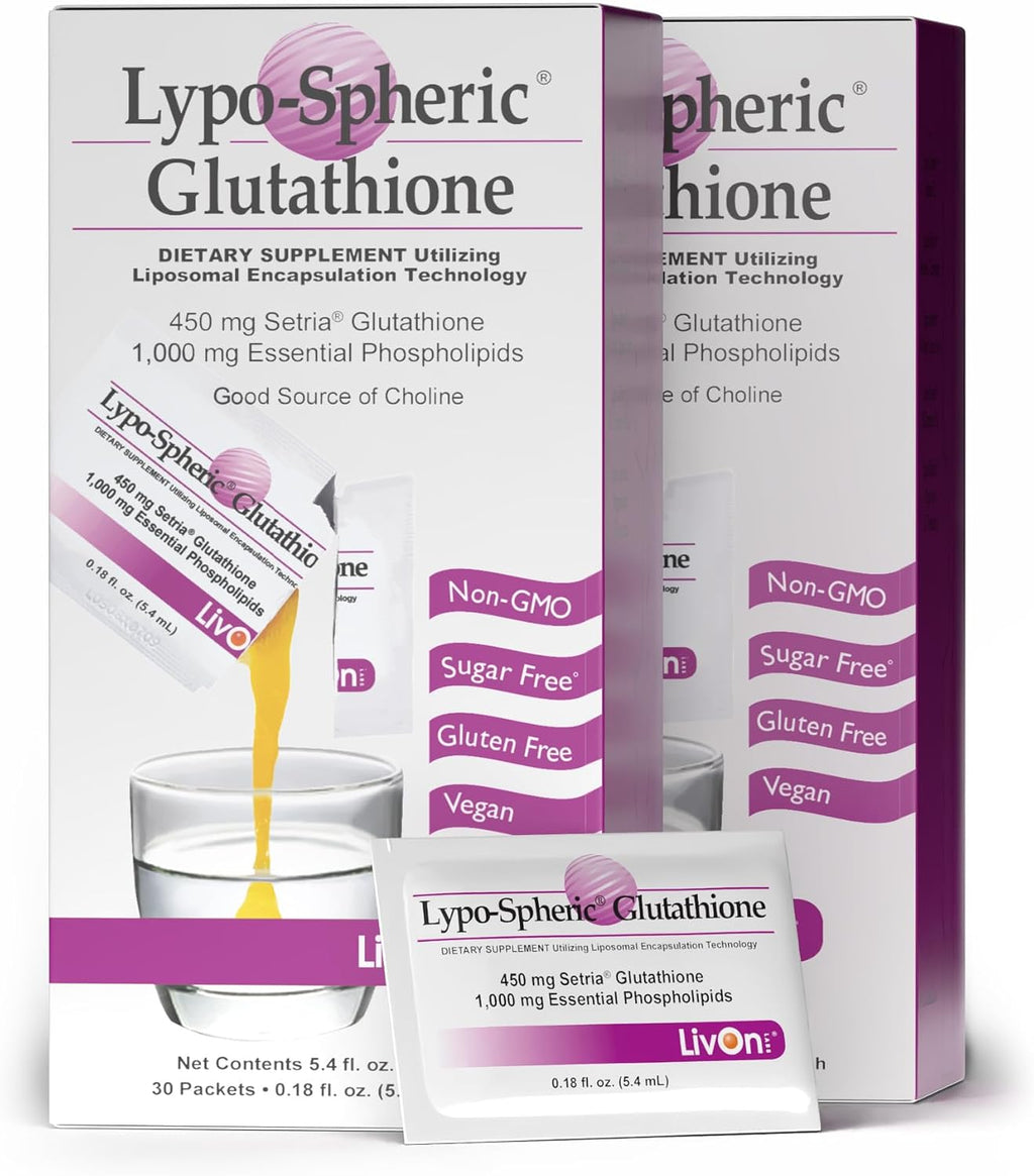 Lypo–Spheric Glutathione - 2 Cartons (60 Packets) – 450 mg Glutathione per Packet – Liposomal Encapsulation for Enhanced Absorption