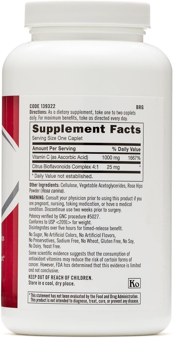 GNC Vitamina C 1000 con Bioflavonoides y Escaramujo Liberación Prolongada 180 Comprimidos