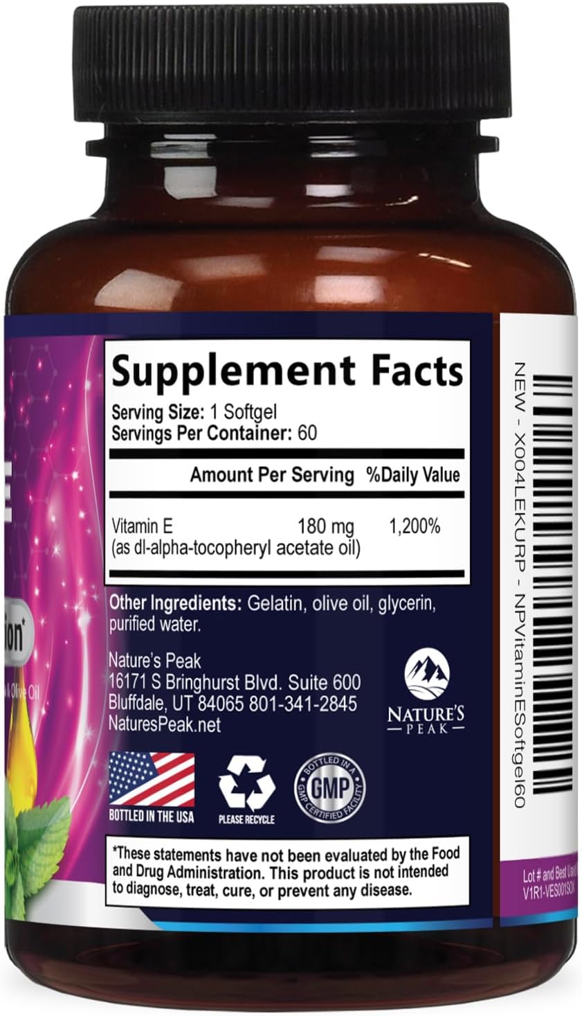 Nature's Peak Vitamina E 180 mg - 60 Softgels - Apoyo Antioxidante e Inmunitario