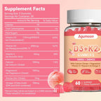Agumoon Vitamina D3 K2 Gomitas para Adultos - 5000IU D3 + 200mcg K2 (MK-7) con Calcio, Magnesio, Omega-3 - 120 Gomitas