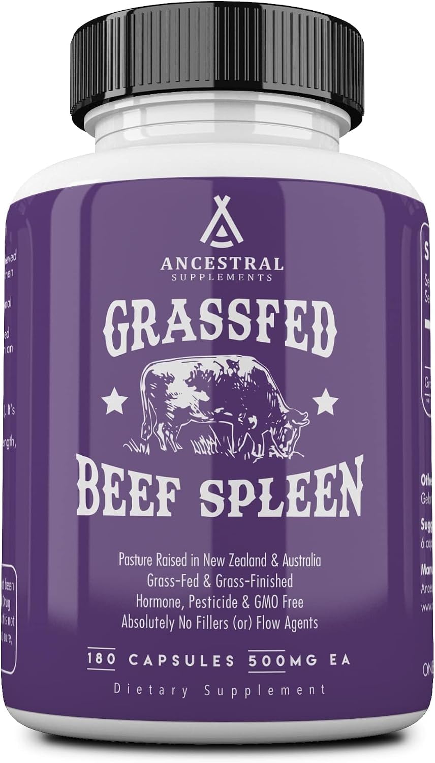 Ancestral Supplements - Suplemento de Bazo de Ternera Alimentado con Pasto - 180 Cápsulas