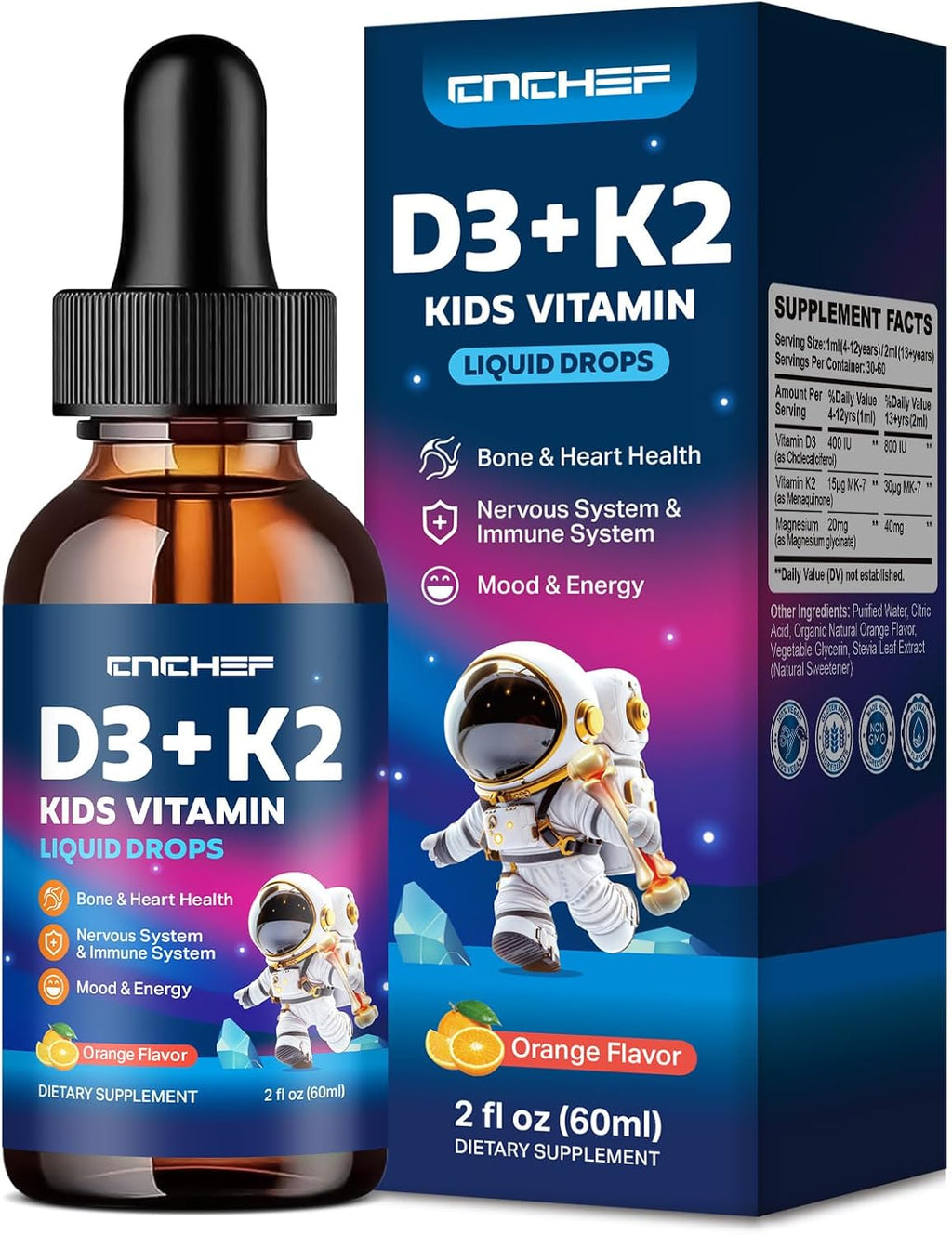 CNCHEF Vitamina D3 K2 Gotas para Niños con Magnesio - 60ml