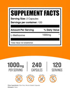 L-Metionina 1000 mg por ración - 240 Cápsulas - BulkSupplements