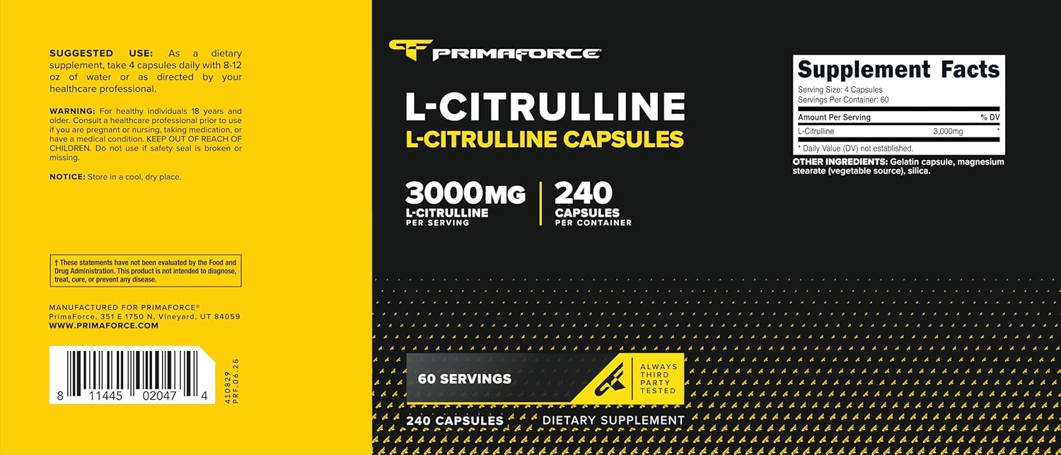 Primaforce L-Citrulline 3000mg, 240 Cápsulas, 60 Porciones