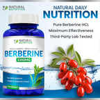 Natural Vitamin Extra Strength Berberine HCL 1500mg 120 Cápsulas Sin Gluten Non-GMO