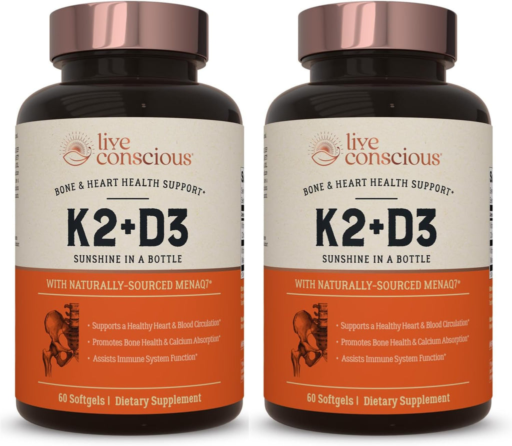 Live Conscious Vitamina K2 MK7 con D3 5000 UI - 60 Cápsulas Blandas