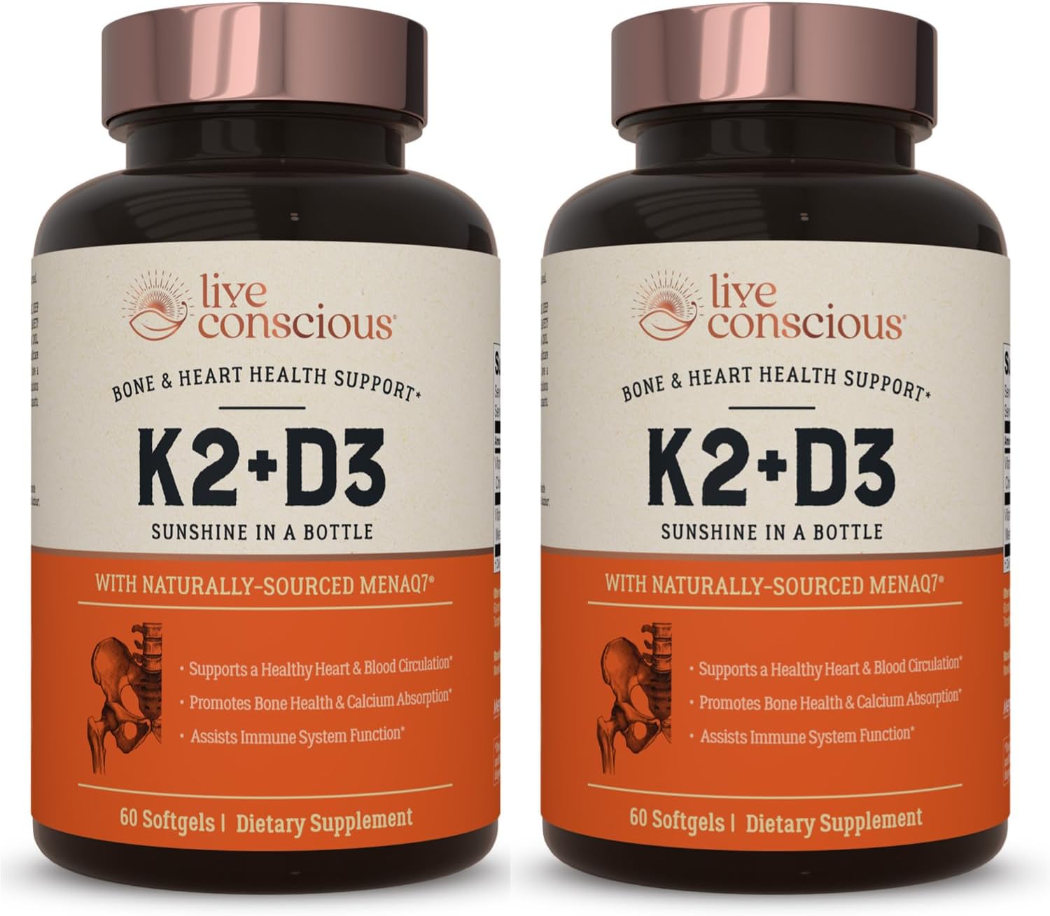 Live Conscious Vitamina K2 MK7 con D3 5000 UI - Pack de 2