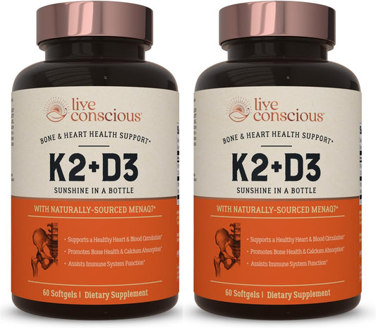 Live Conscious Vitamina K2 MK7 con D3 5000 UI - Pack de 2