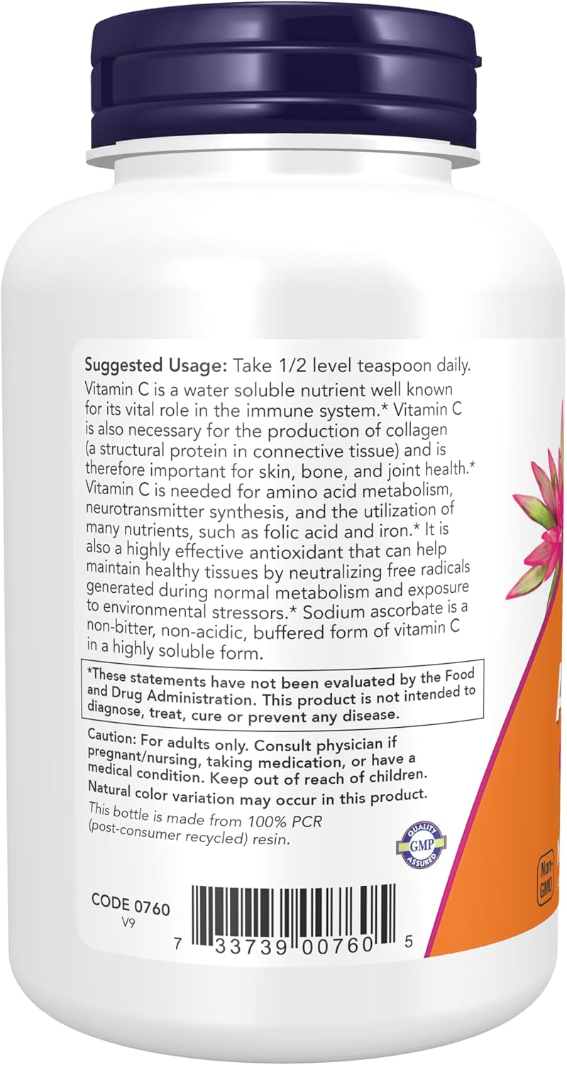 NOW Foods, Ascorbato de Sodio en Polvo, Vitamina C Tamponada, 227 g (8 oz)