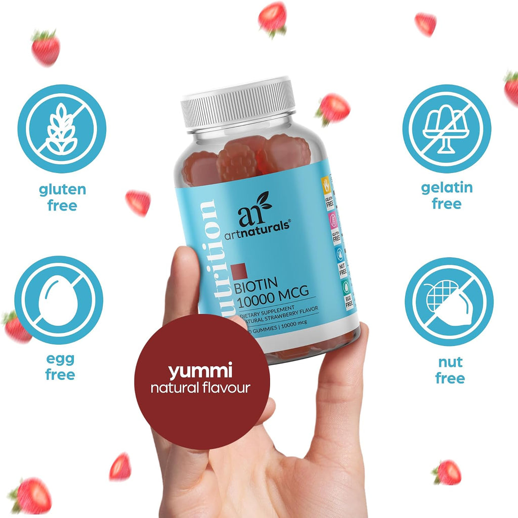Artnaturals Gominolas de Biotina 10000mcg – Apoyo para Cabello, Piel y Uñas – 100 Gominolas