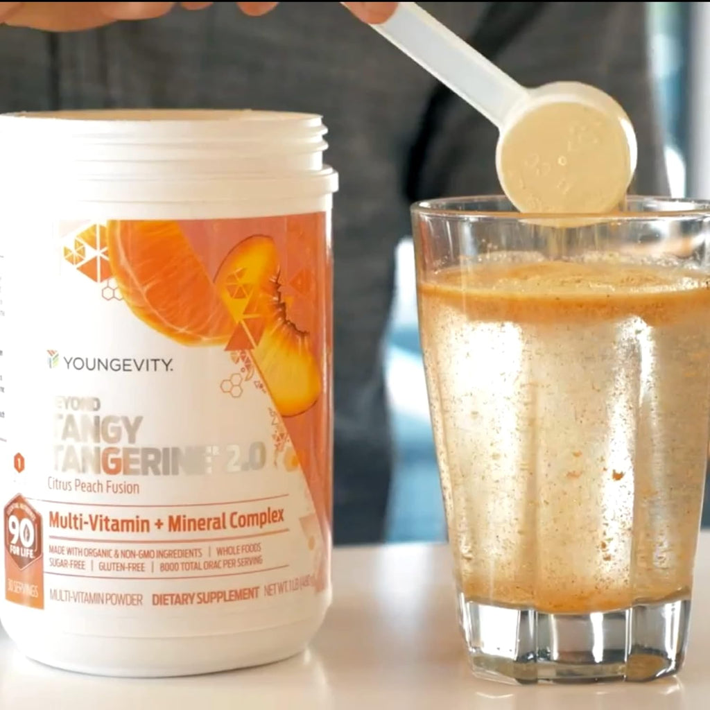 Youngevity Beyond Tangy Tangerine 2.0 Citrus Peach - Complejo Multivitamínico y Mineral en Polvo (2 Envases)