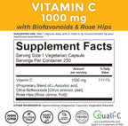 Viva Naturals Vitamin C 1000 mg with Citrus Bioflavonoids & Rose Hips – 250 Vegetarian Capsules
