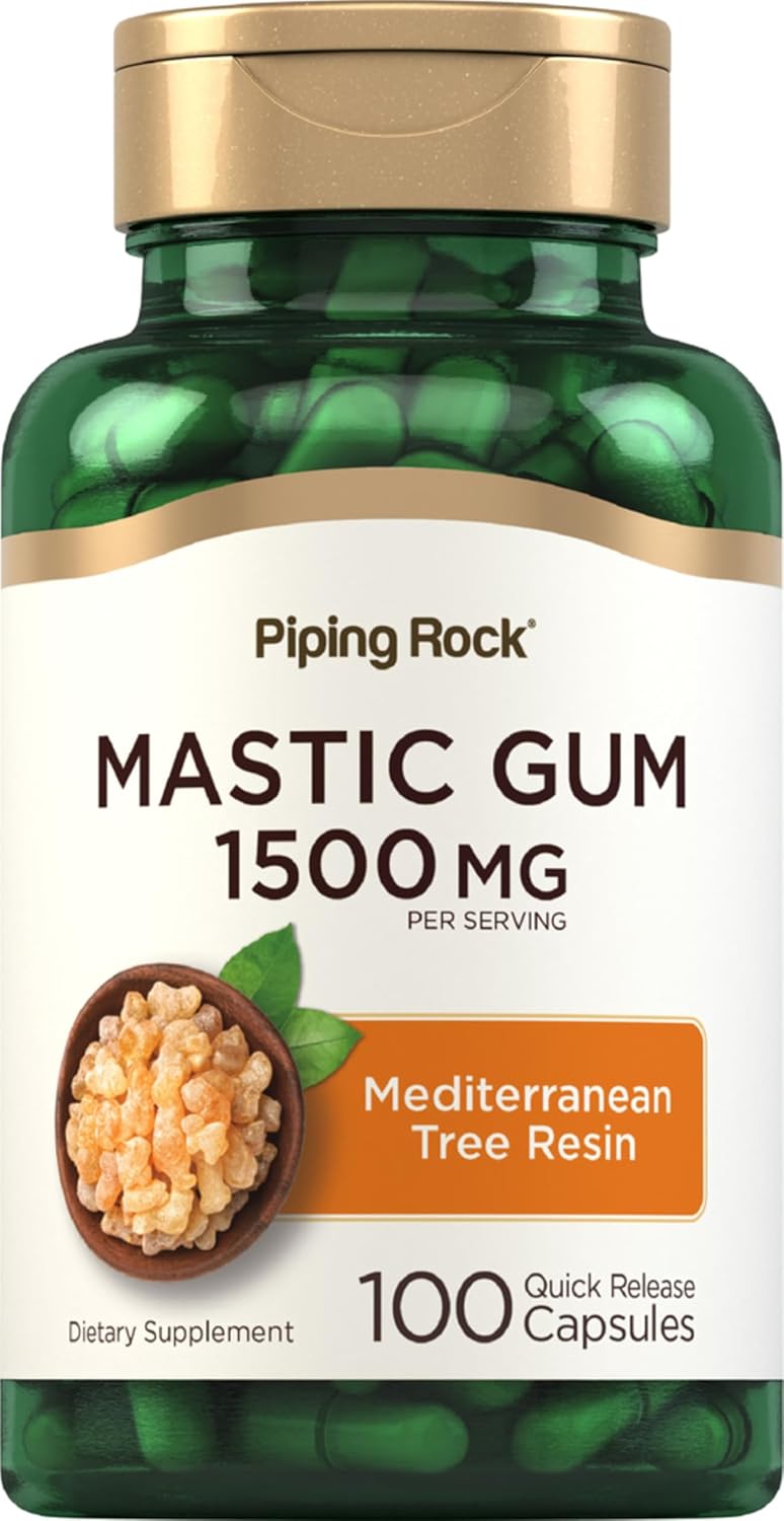Piping Rock Goma de Masilla en Cápsulas 1500mg | 100 Cápsulas | Resina de Árbol Mediterráneo | No Transgénico, Sin Gluten