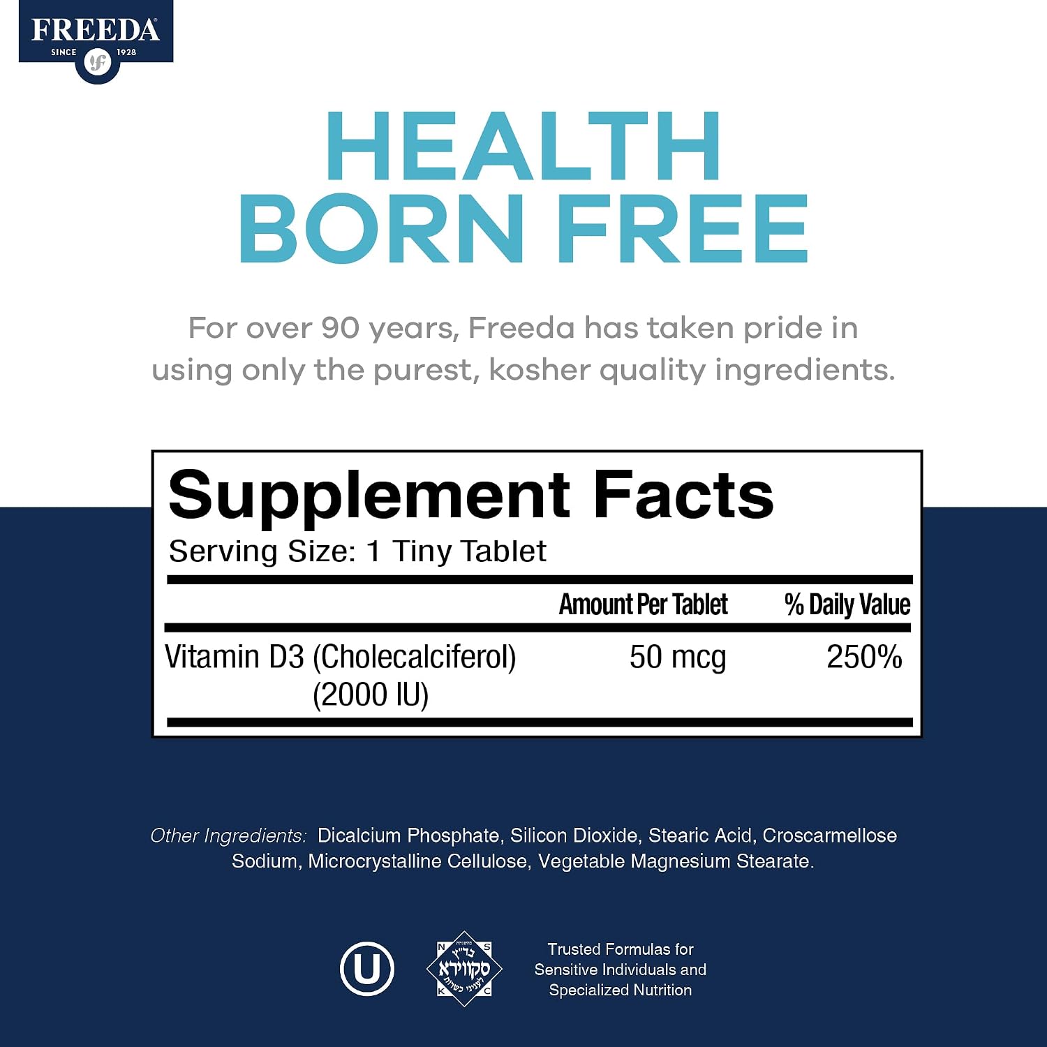 FREEDA Vitamina D3 2000 UI – 100 Comprimidos Pequeños