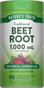 Nature's Truth Cápsulas de Raíz de Remolacha | 1000mg | 90 Cápsulas | Extracto Herbal | Sin Gluten y No OGM