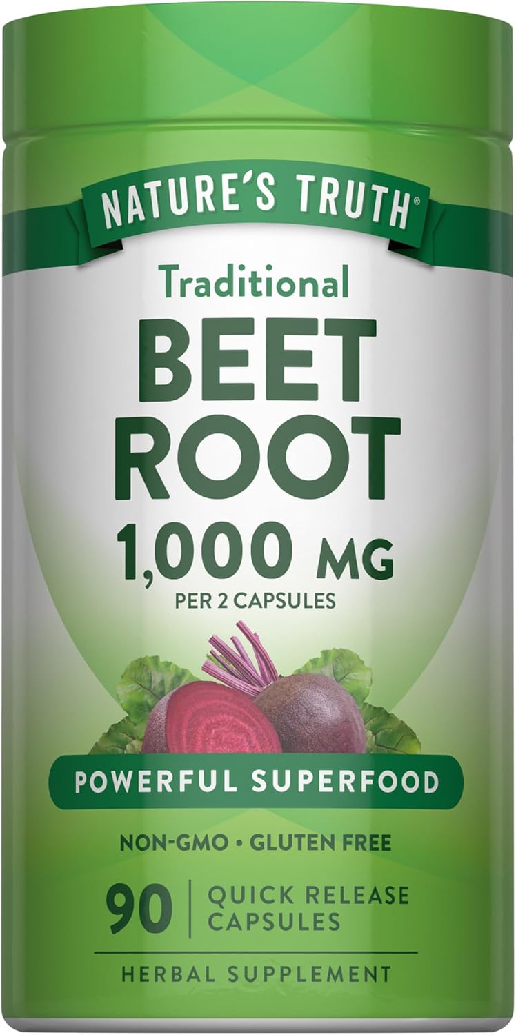Nature's Truth Cápsulas de Raíz de Remolacha | 1000mg | 90 Cápsulas | Extracto Herbal | Sin Gluten y No OGM