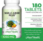 Maxi Health Vitamina C 1050mg – Buffered C Complex con Ascorbato de Calcio y Bioflavonoides – Liberación Prolongada – 90 Tabletas