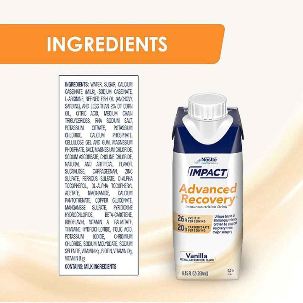 Nestlé Impact Advanced Recovery Bebida Inmunonutricional Vainilla 8.45 oz (250 ml) Paquete de 10