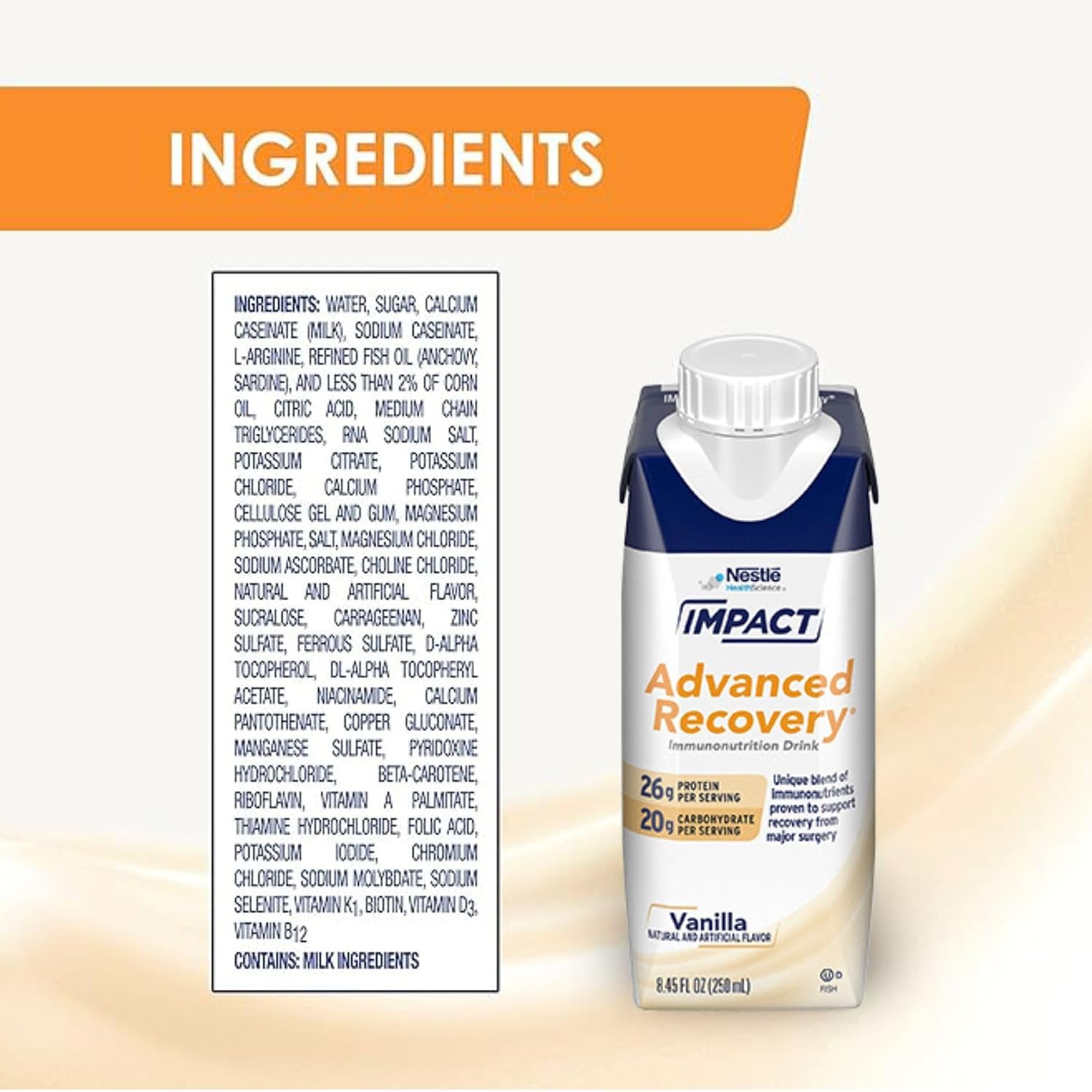 Nestlé Impact Advanced Recovery Bebida Inmunonutricional Vainilla 8.45 oz (250 ml) Paquete de 10